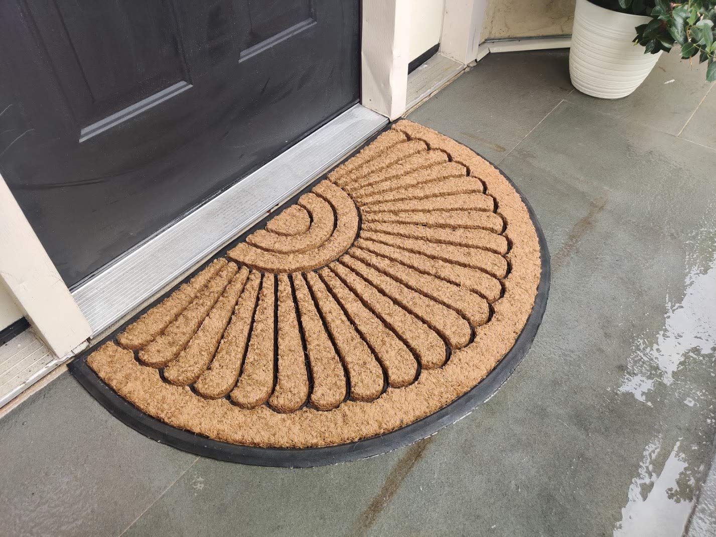 Kempf Sunburst Half Round Doormat closeup shows dense coco coir texture for dirt removal