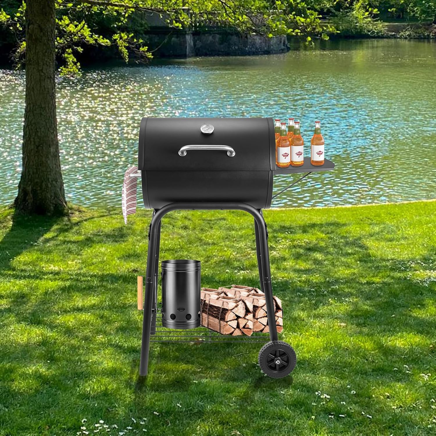 Kendane Barrel Charcoal Grill backyard setup for outdoor gatherings