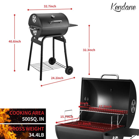 Kendane Barrel Charcoal Grill adjustable chimney design supports steady airflow.