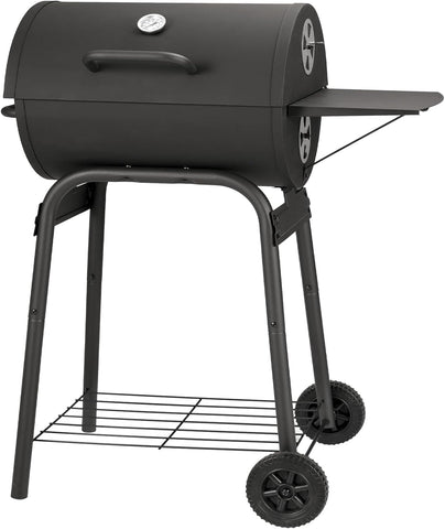 Kendane Barrel Charcoal Grill cooking grid for even searing and ample burger capacity in the backyard.