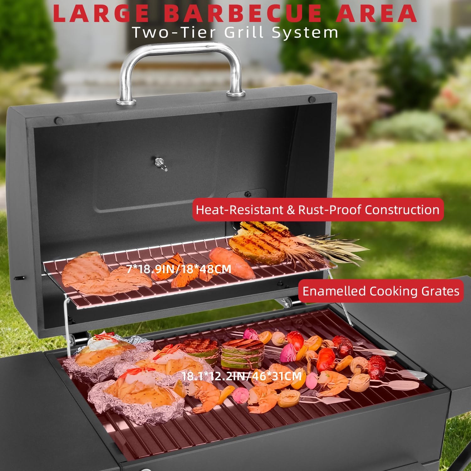 Kendane Charcoal Grill main cooking area offering ample space for batch grilling