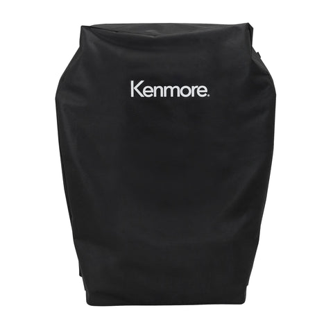 Kenmore 33-inch grill cover in heavy-duty polyester protects a gas grill from rain and sun.