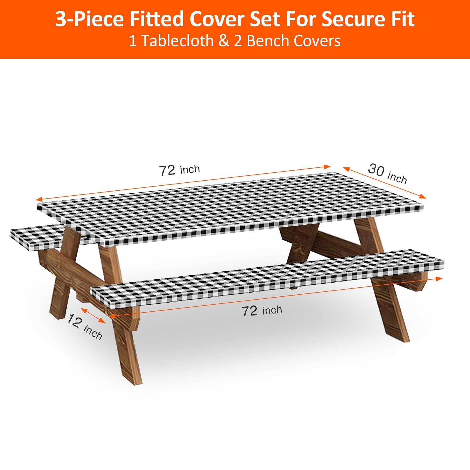 KENOBEE bench seat cover secures a 12x72 bench with elastic edges for a snug fit.
