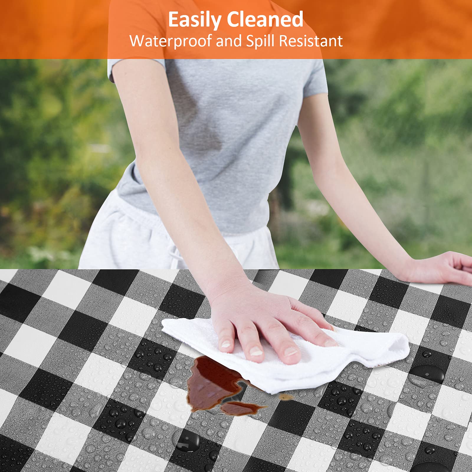 Waterproof vinyl top from KENOBEE resists spills for quick cleanup after meals.