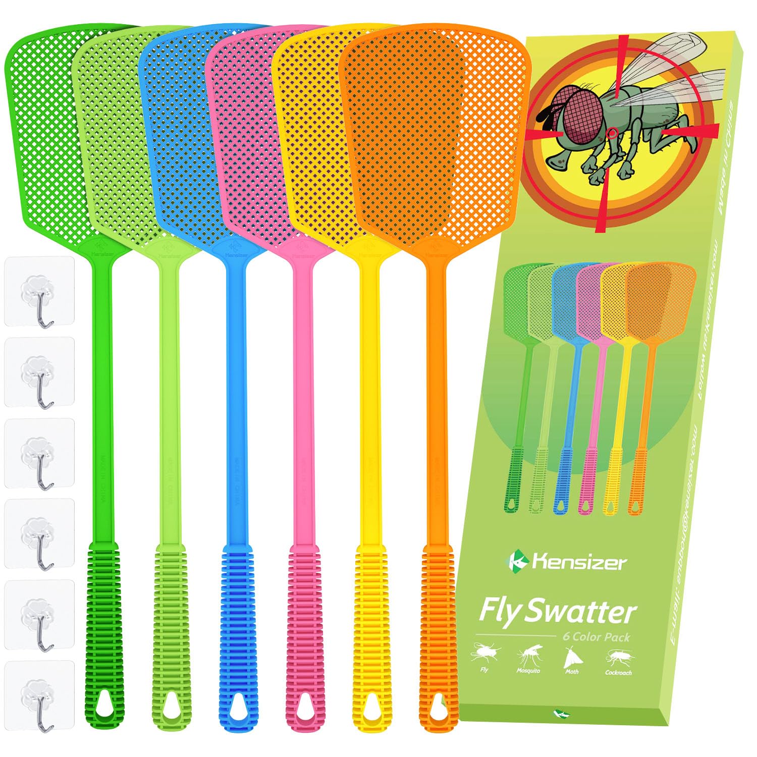 Kensizer 6-pack plastic fly swatters with durable grip for quick indoor and outdoor use.