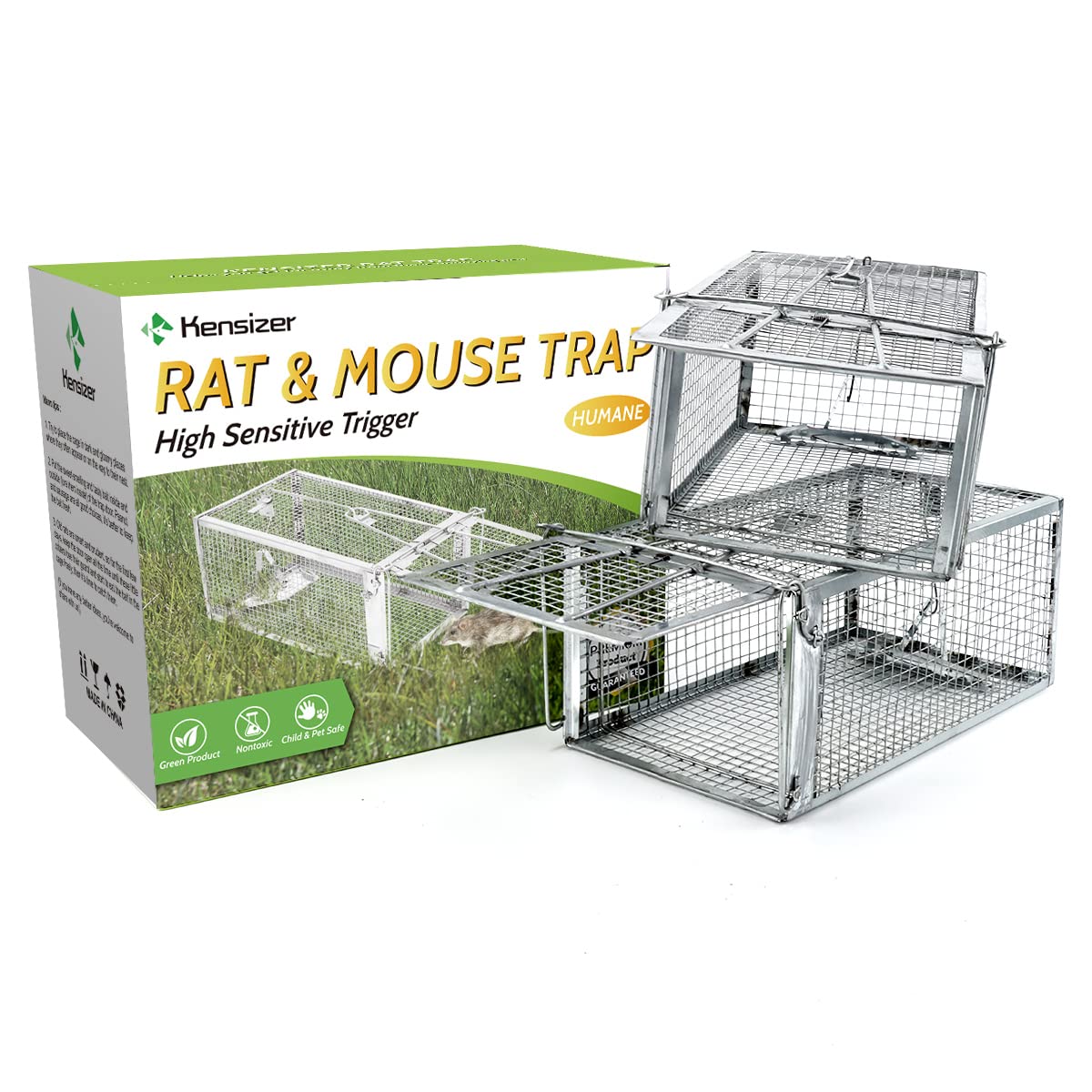 Kensizer humane animal trap side view shows compact humane design for easy release.