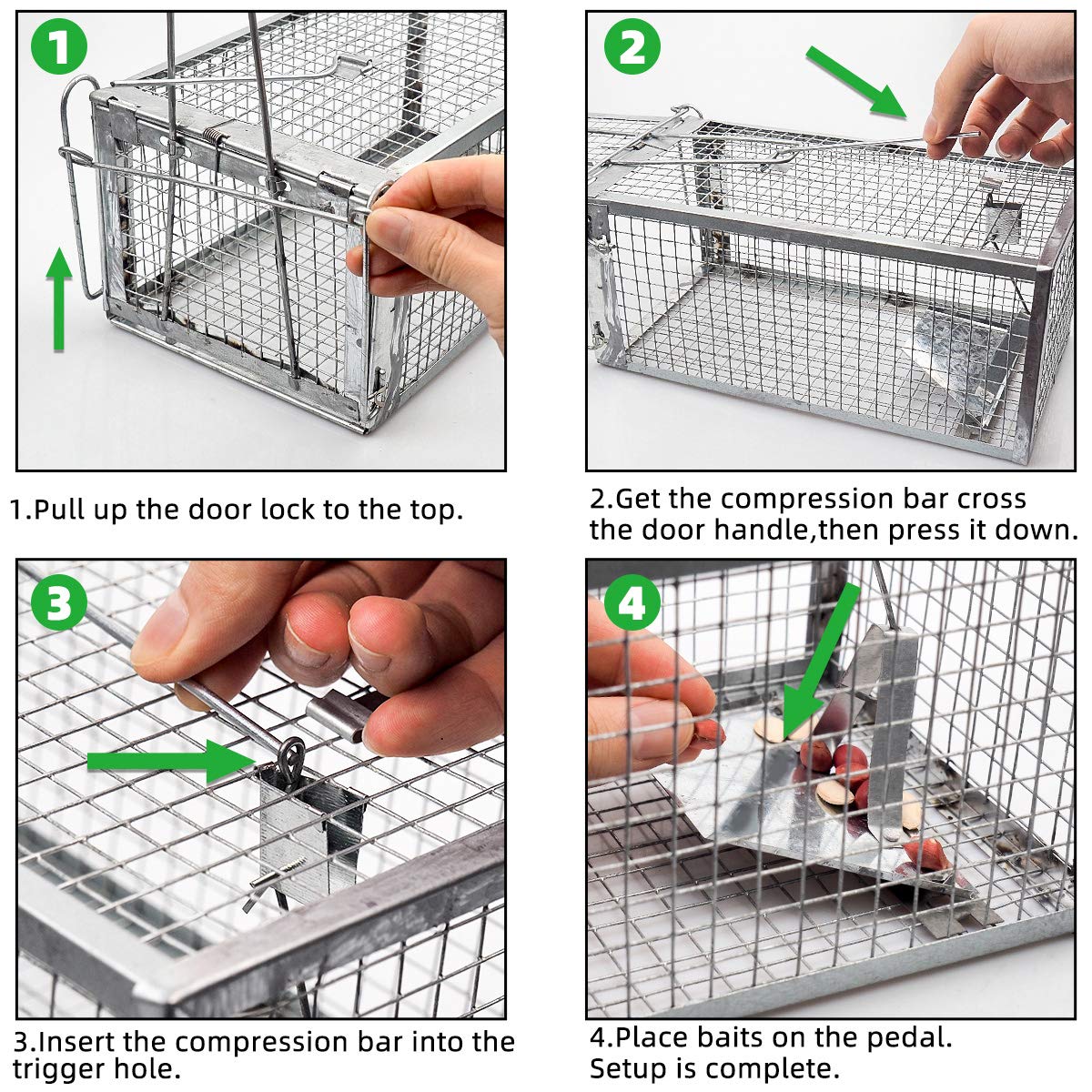 Kensizer trap trigger mechanism shows instant auto lock for secure containment.