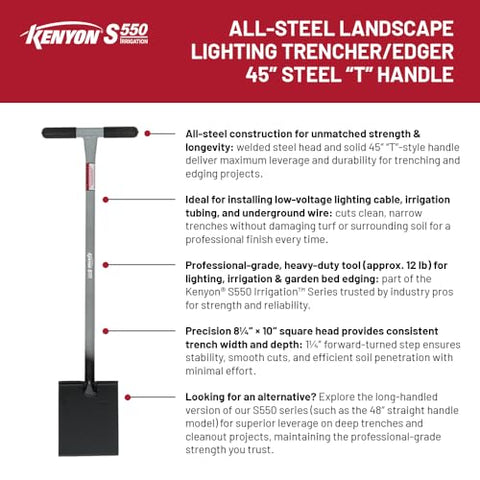 Kenyon S550 45-inch T-handle profile shows leverage for easier edging.
