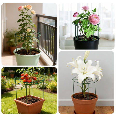 KEOHOLI heavy-duty garden cages stabilize tall blooms in storms.