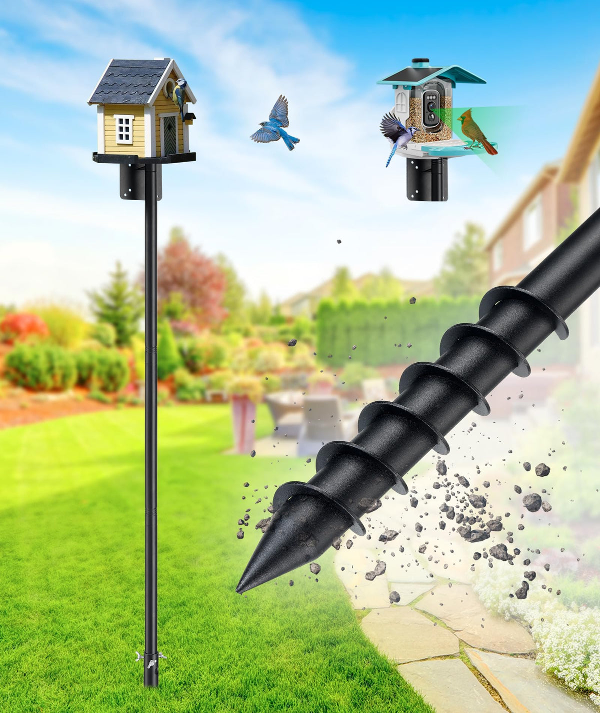 Keplrend heavy-duty pole at 73-inch height offers wide yard visibility for bird watching