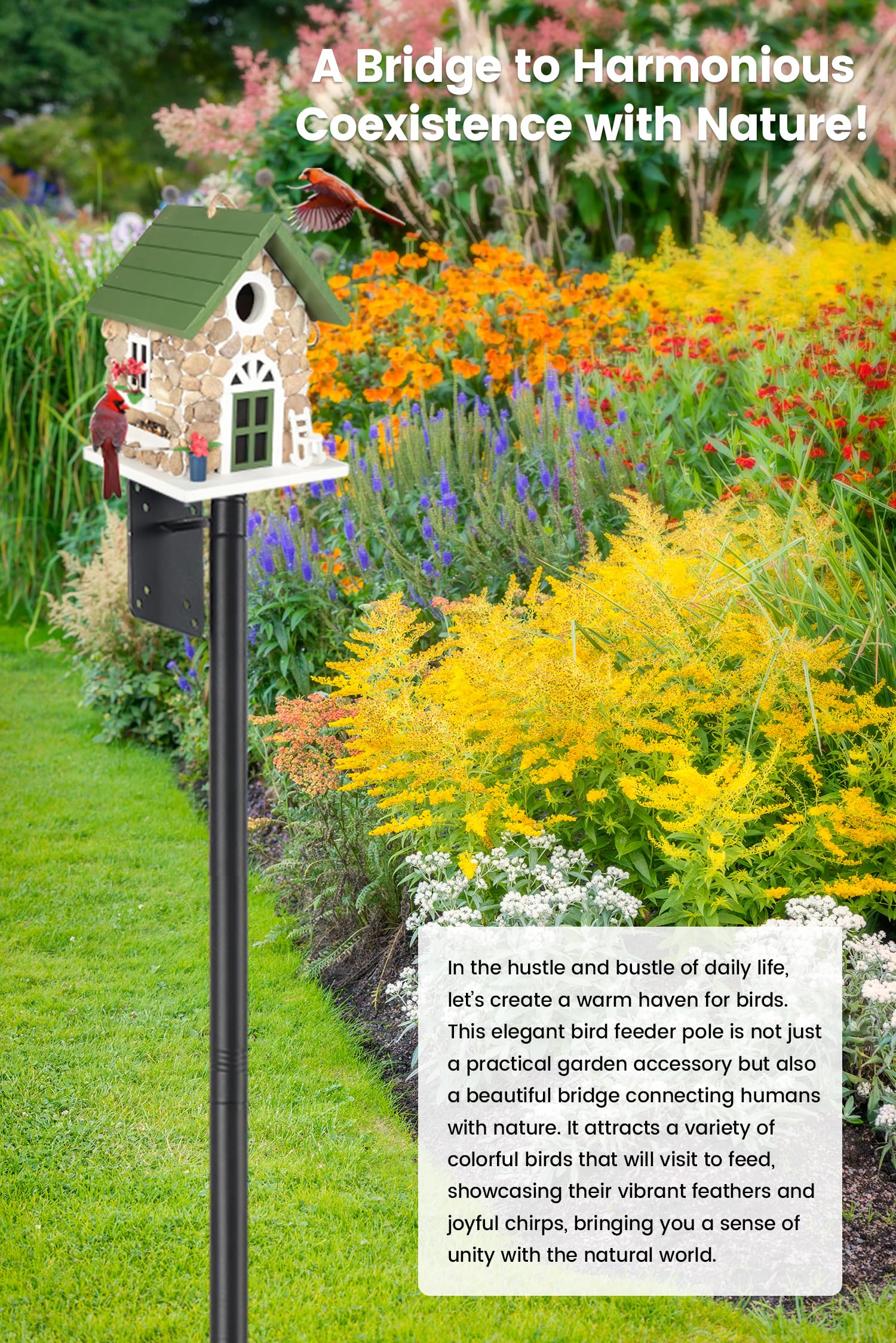 Keplrend pole enhances outdoor decor while supporting easy bird watching.