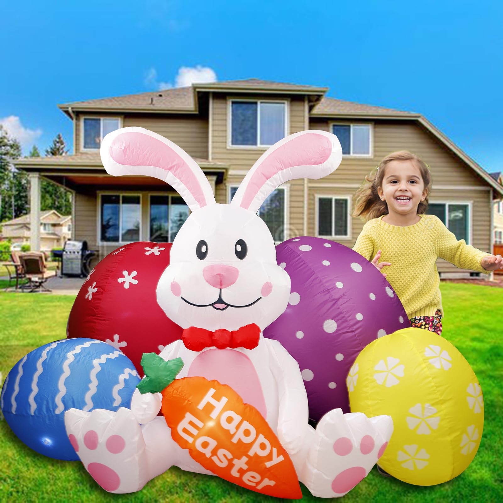 Kerithsoco Easter yard decor glows at night for festive atmosphere.