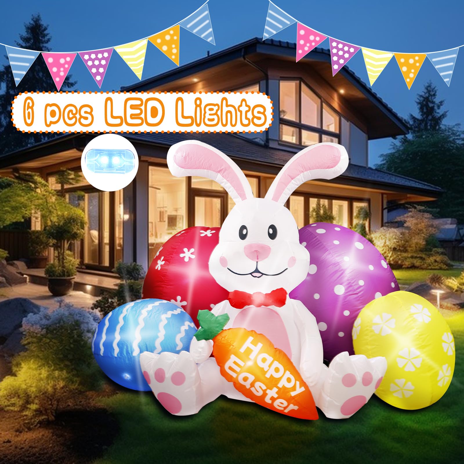 Kerithsoco four-color LED eggs illuminate the scene for festive evenings.