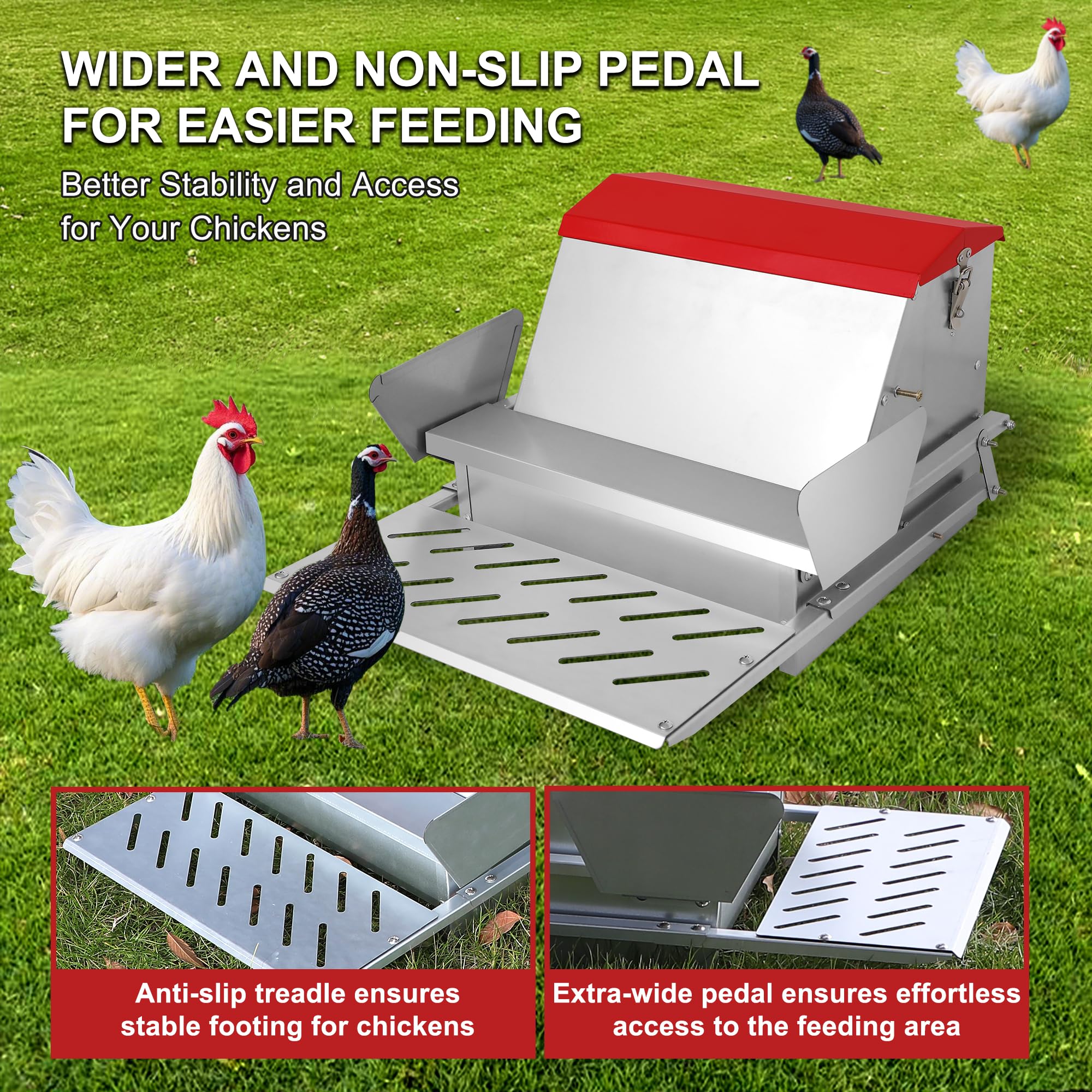 Kerty automatic feeding mechanism activates with treadle to reduce waste