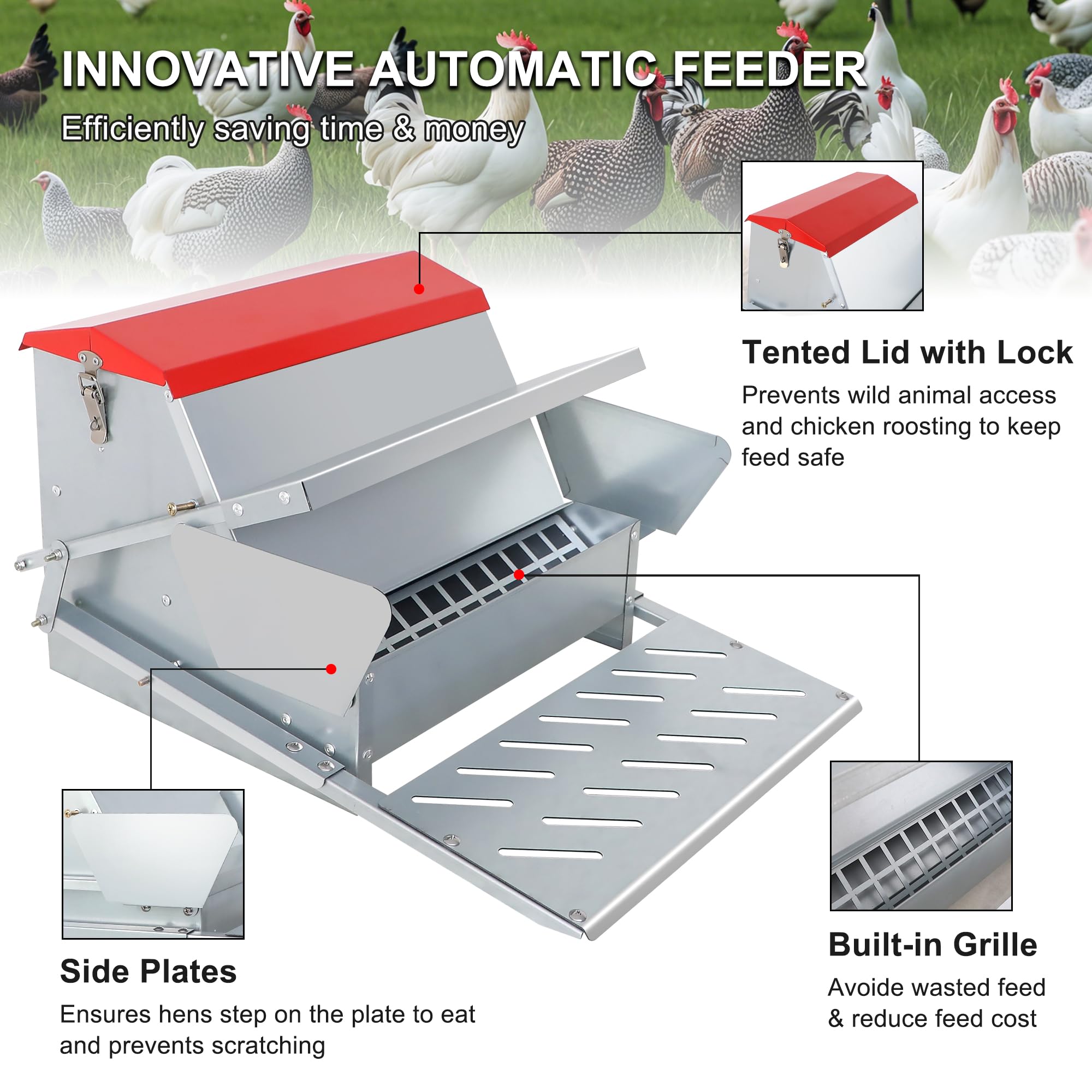 Kerty non-slip pedal design offers stable footing for hens and ducks