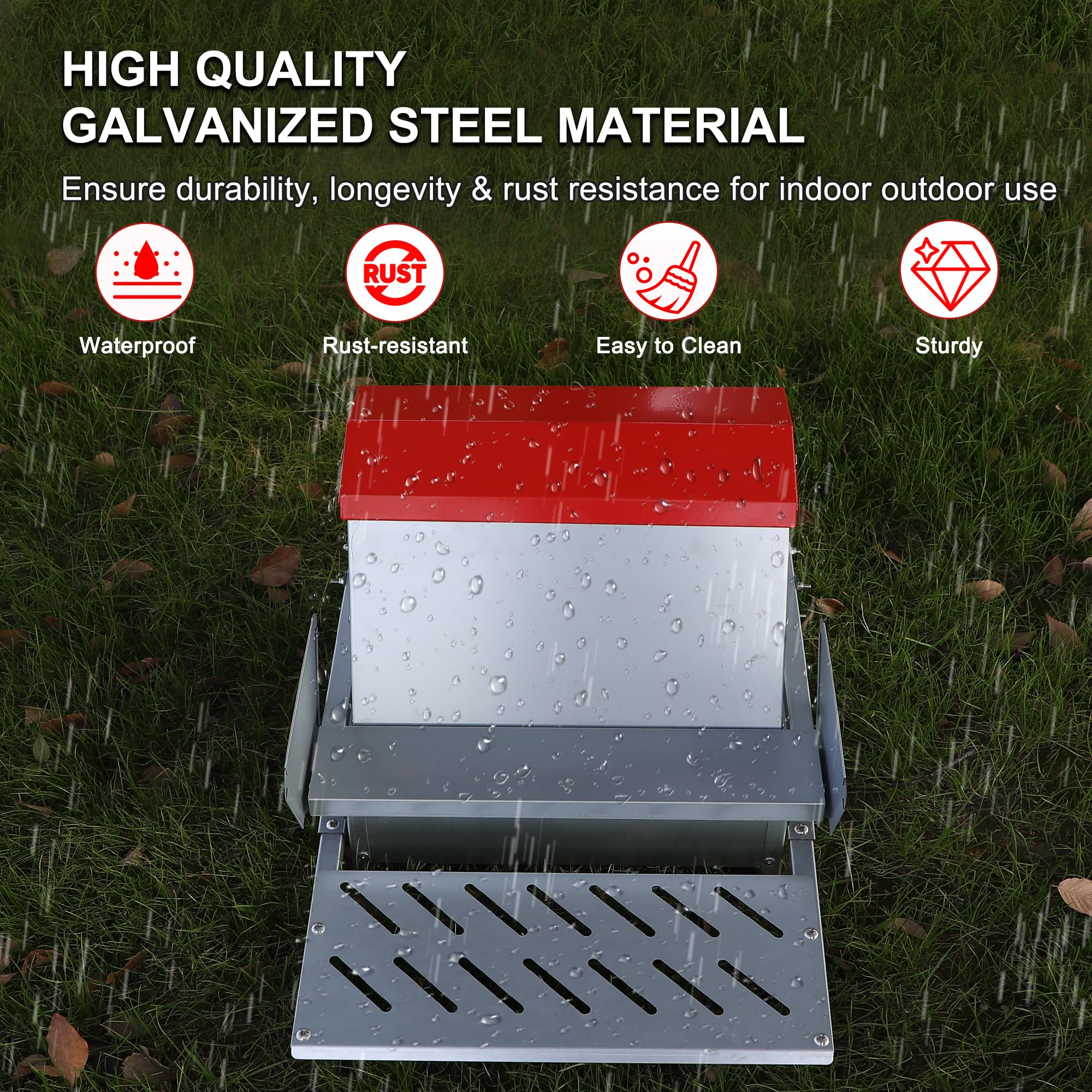 Kerty treadle pedal action demonstrates easy step-on feeding for poultry
