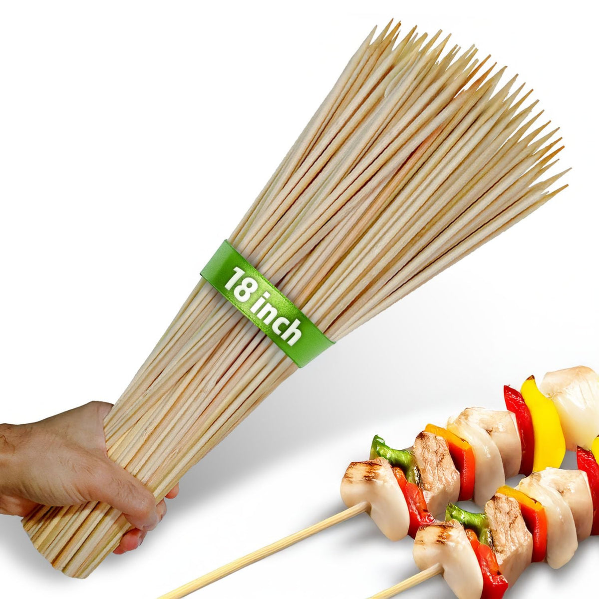 KESEM 18-inch bamboo skewers for grilling meats and vegetables, sturdy and long-lasting