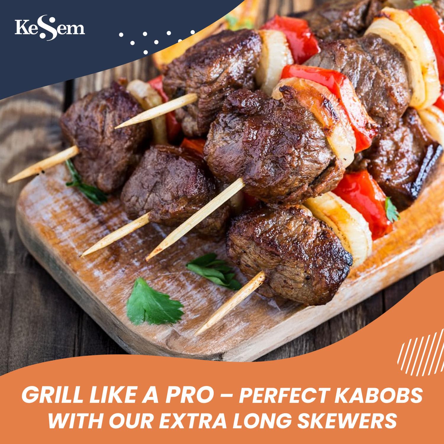 KESEM 18-inch skewers ready for campfire roasts and kebabs, perfect for family cookouts