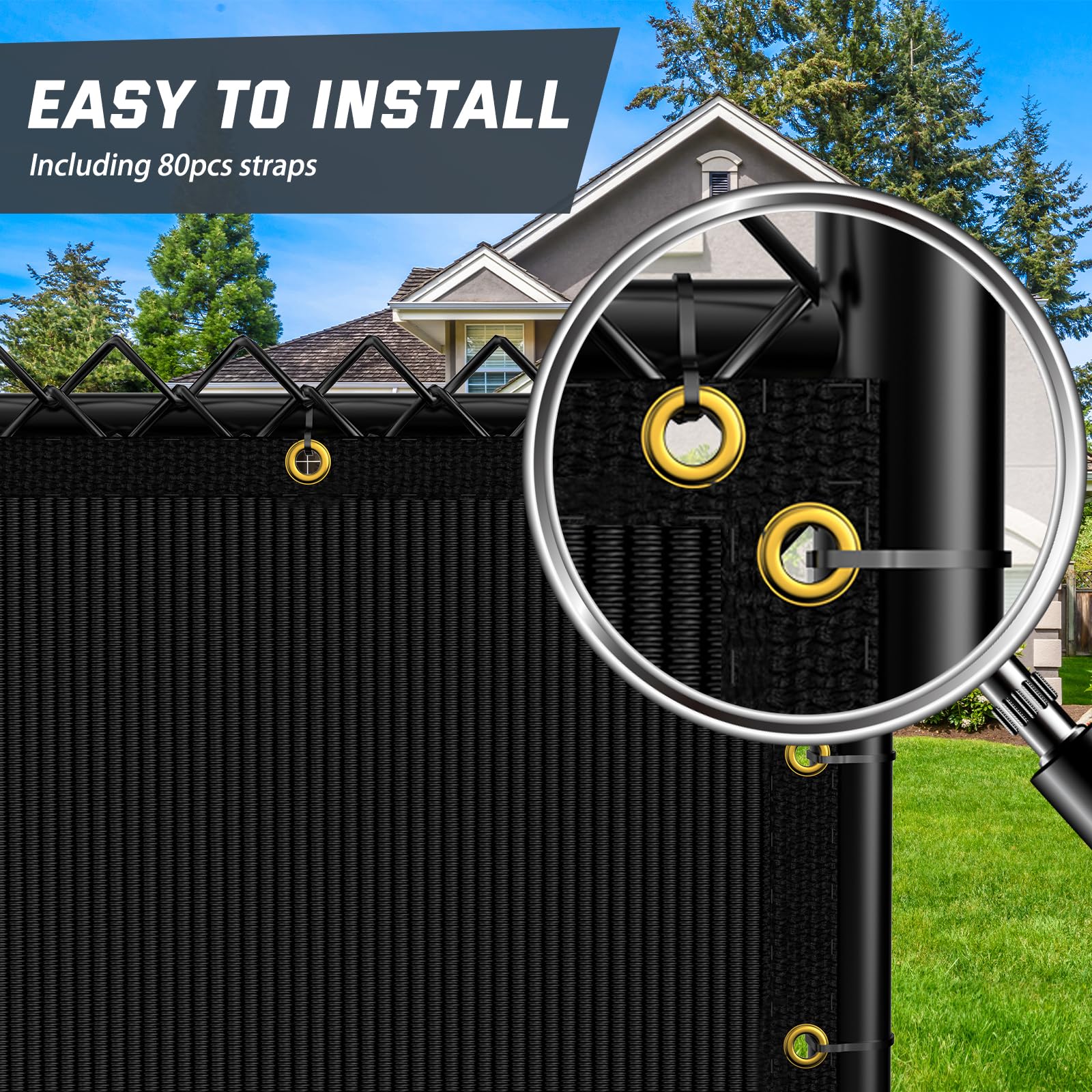 Kesfitt easy-install privacy screen with 80 zip ties for quick setup.