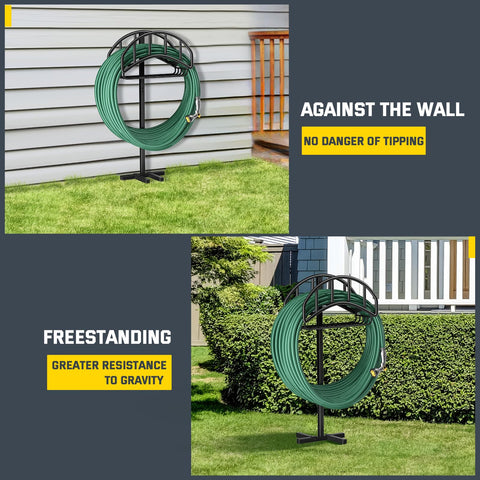 Kesfitt hose reel storage basket keeps gardening tools organized.