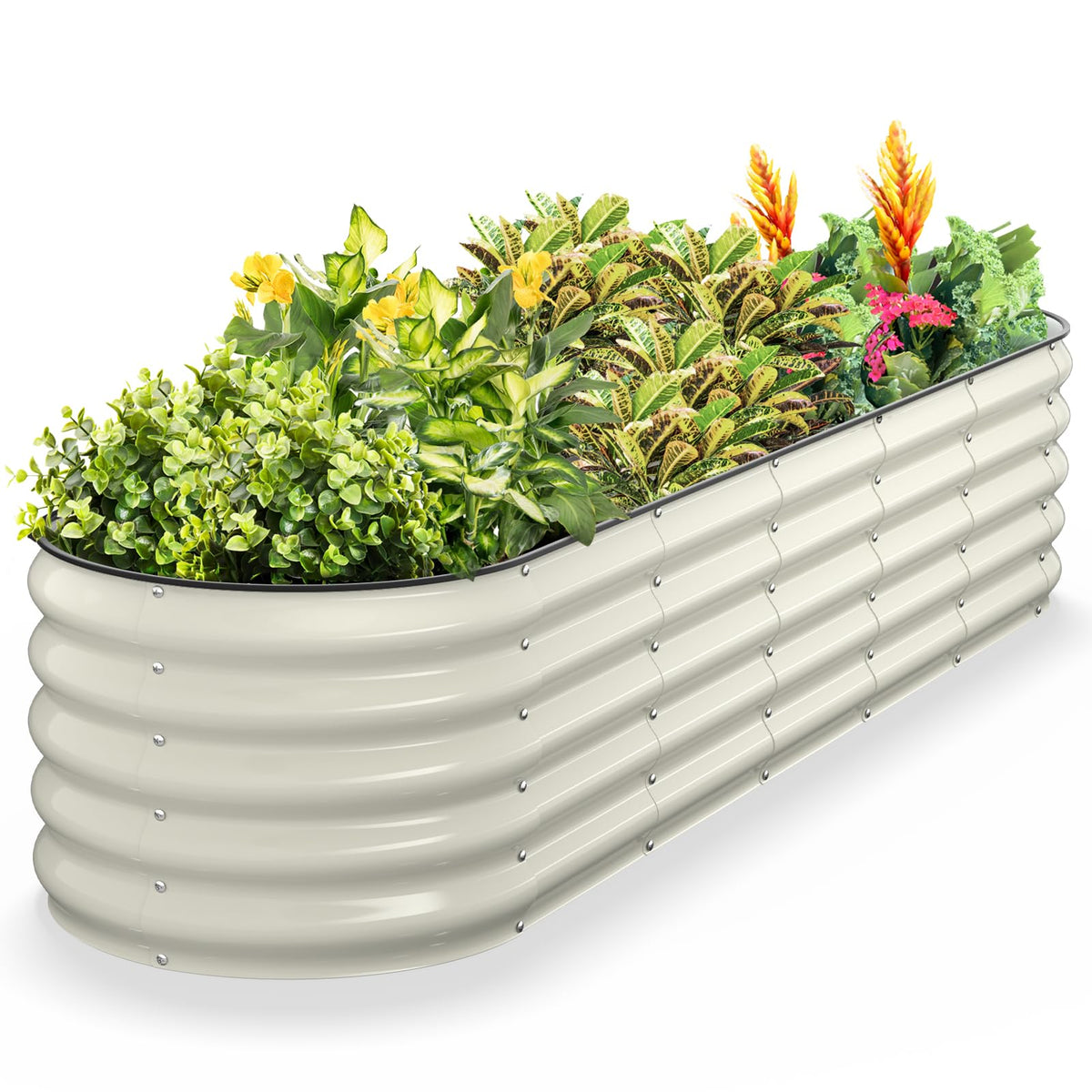 Kesfitt oval garden bed outer view shows sturdy galvanized steel for durable outdoor growing.