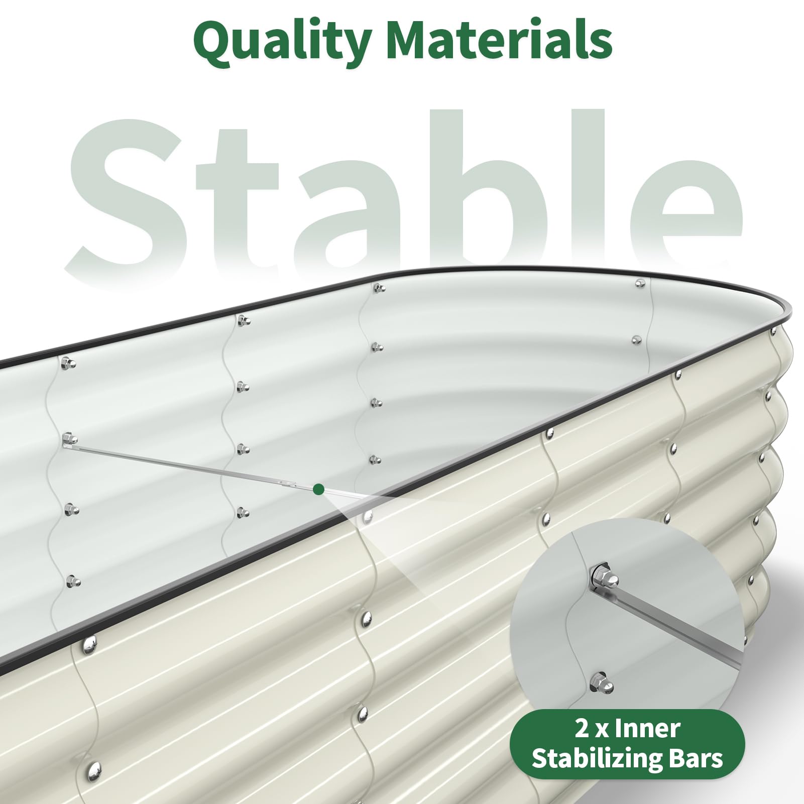Kesfitt oval garden bed pearl white finish in backyard setup for curb appeal.