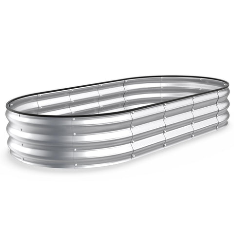 Kesfitt raised-bed oval assembly shows quick bolt-assisted setup for a spacious backyard garden