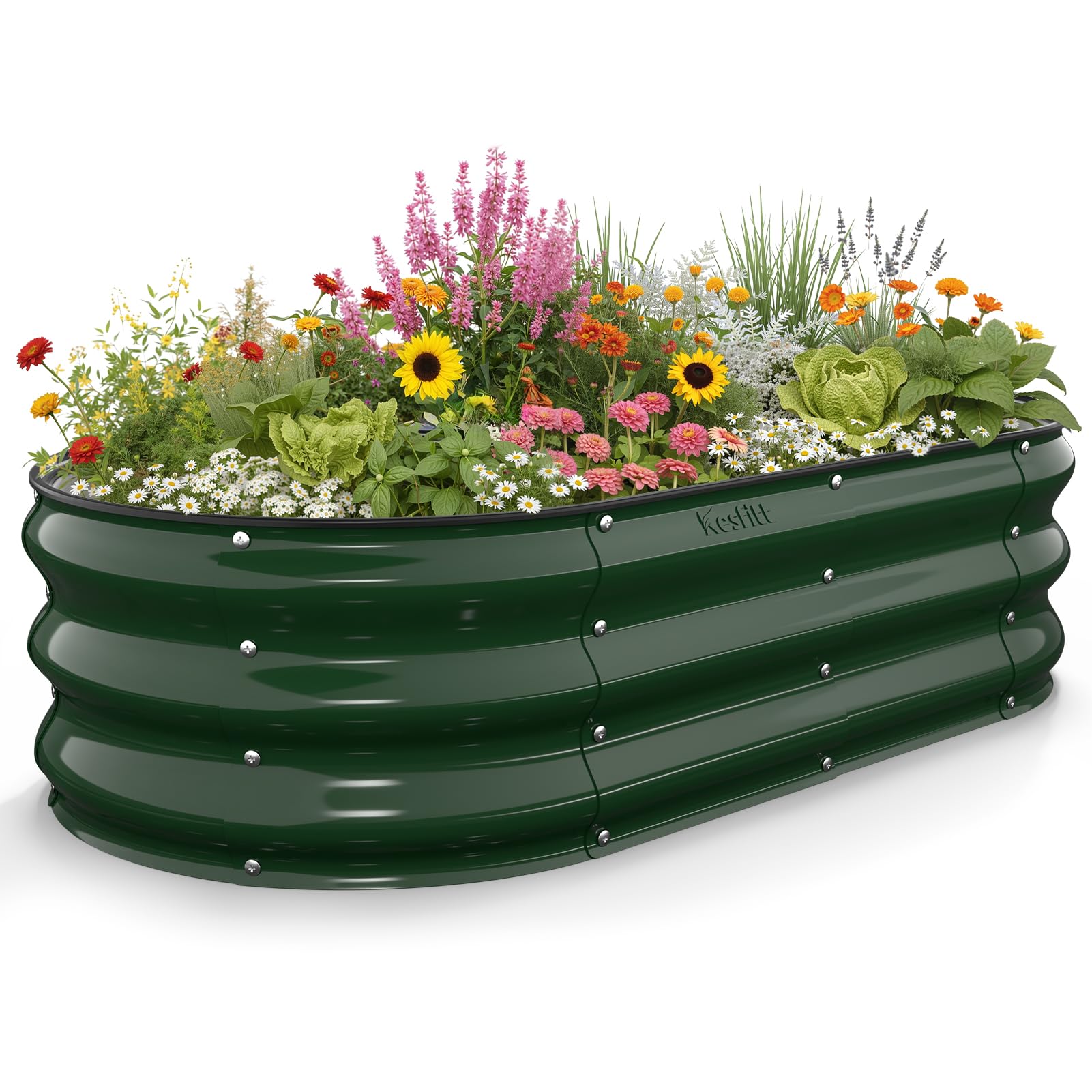 Kesfitt raised garden bed with oval open-bottom design for efficient outdoor planting.