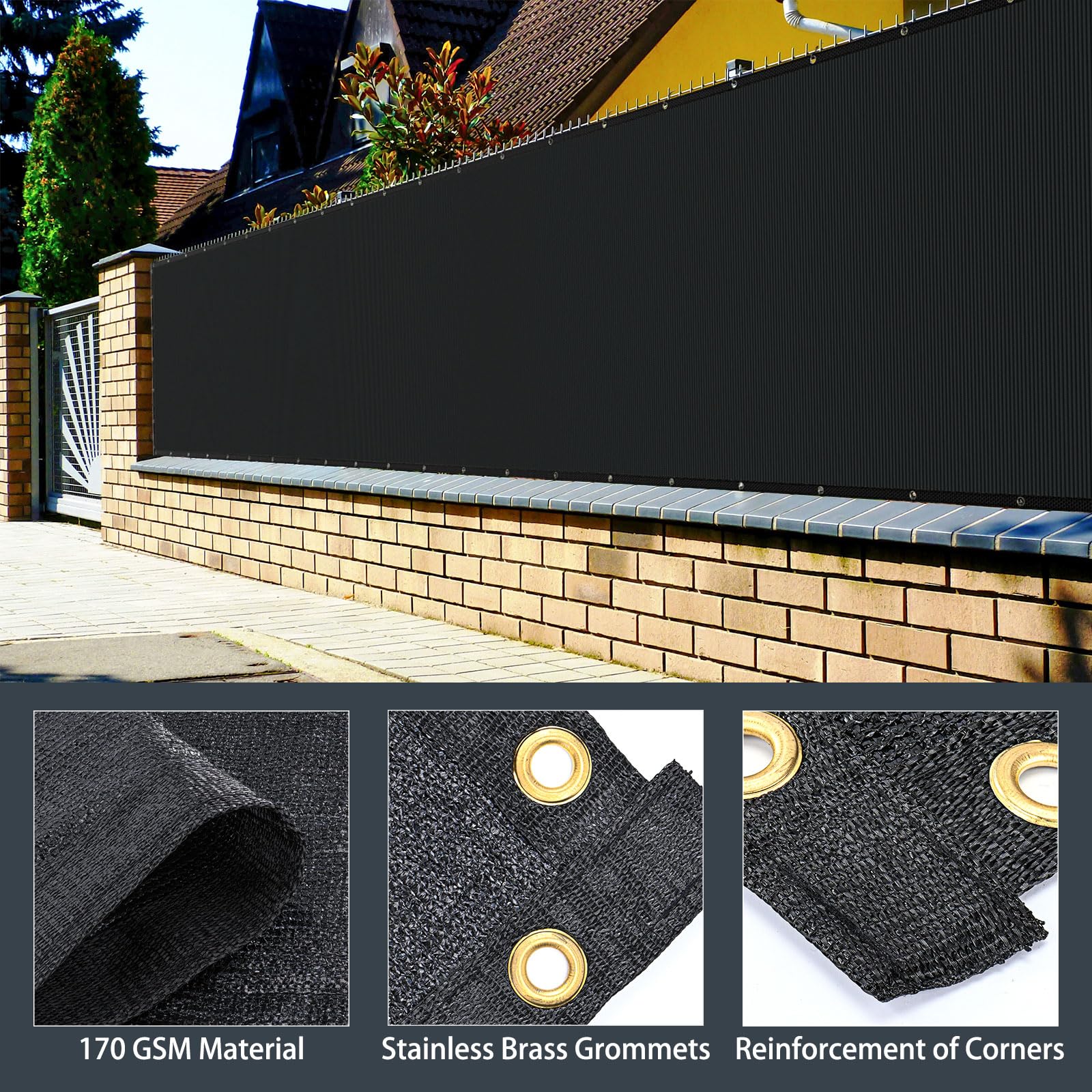 Kesfitt reinforced edges enhance durability for long-term fence privacy.