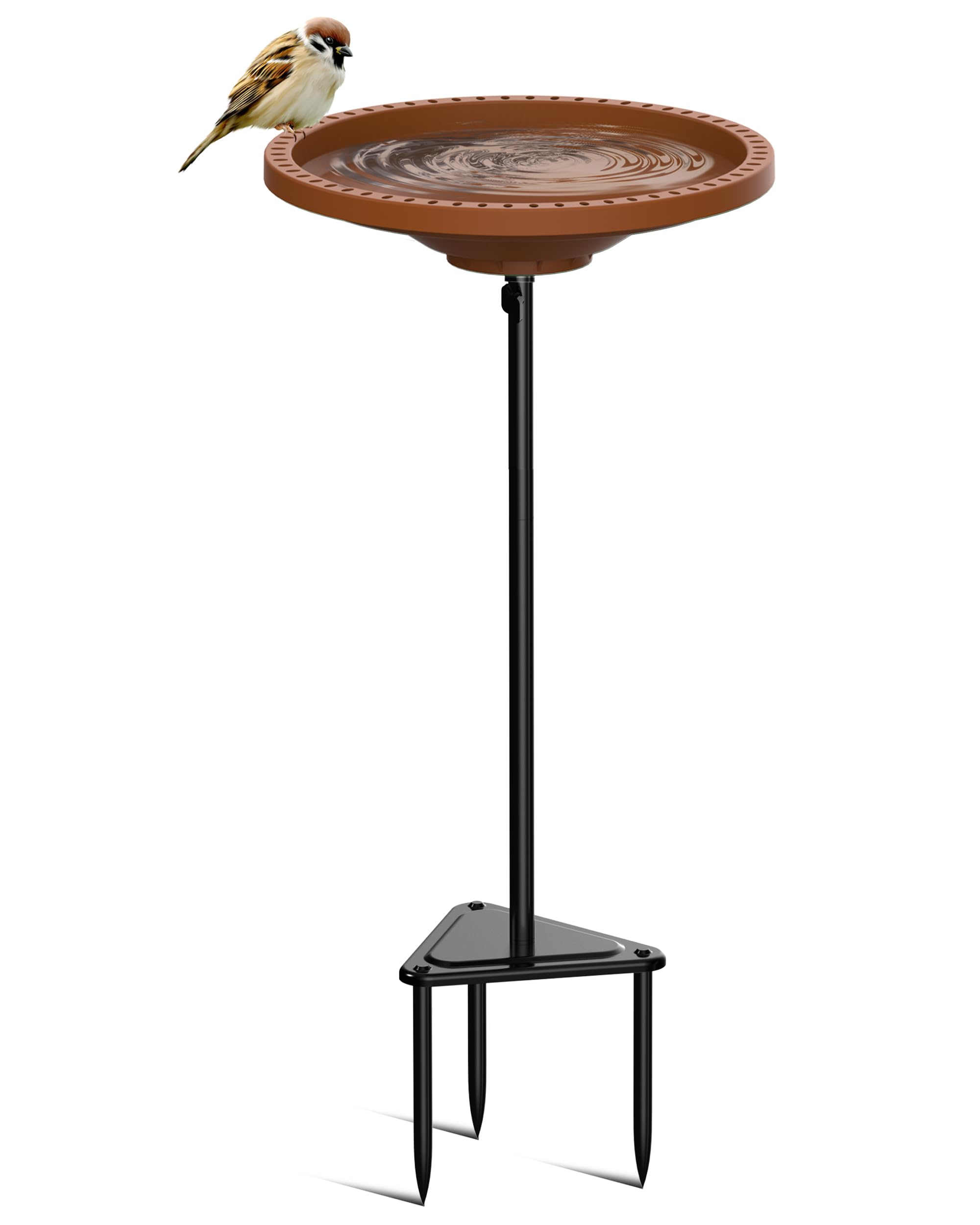 Kesito Bird Bath circle brown with stake stand for stable garden installation