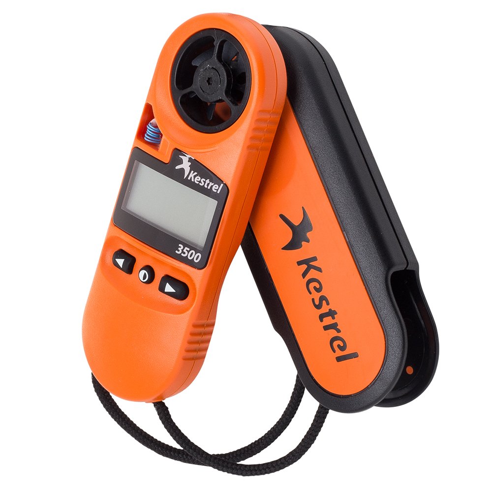 Kestrel 3500FW Fire Weather Meter orange front view with rugged waterproof build for field checks