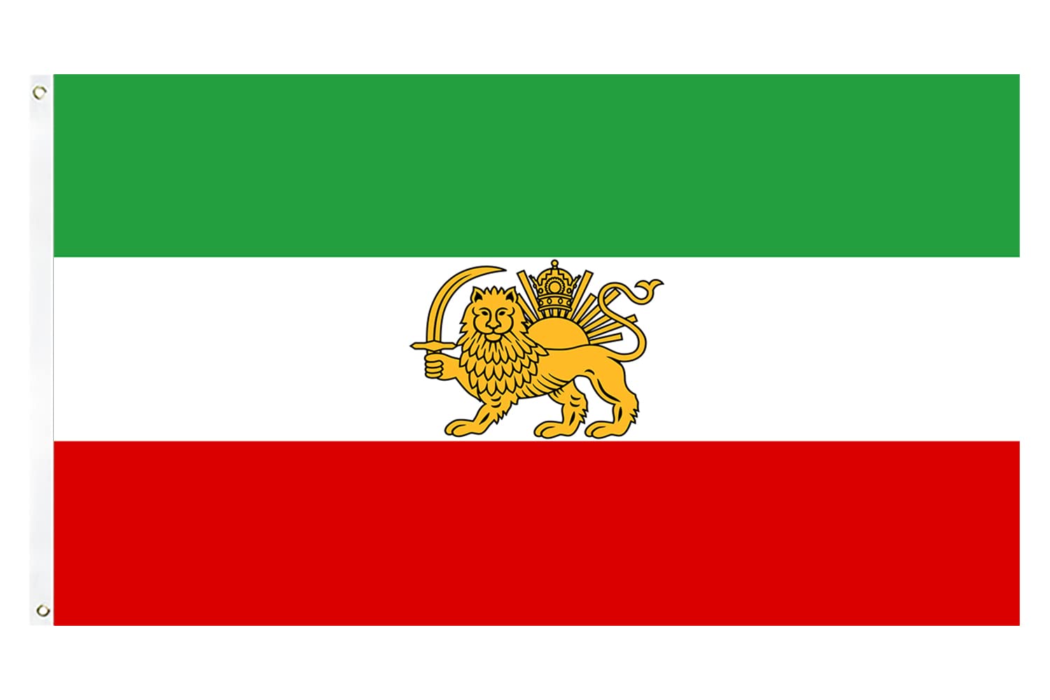 Kesysova Iran flag with lion 3x5 flying in breeze with vivid colors.