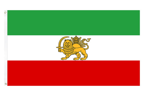 Kesysova Iran flag with lion 3x5 flying in breeze with vivid colors.
