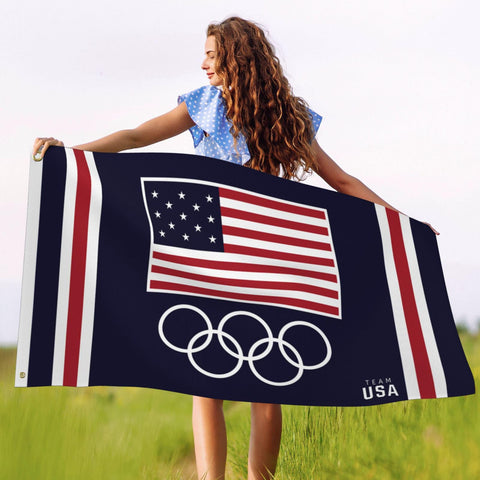 Kesysova Olympic flag 3x5 banner outdoors in event setting