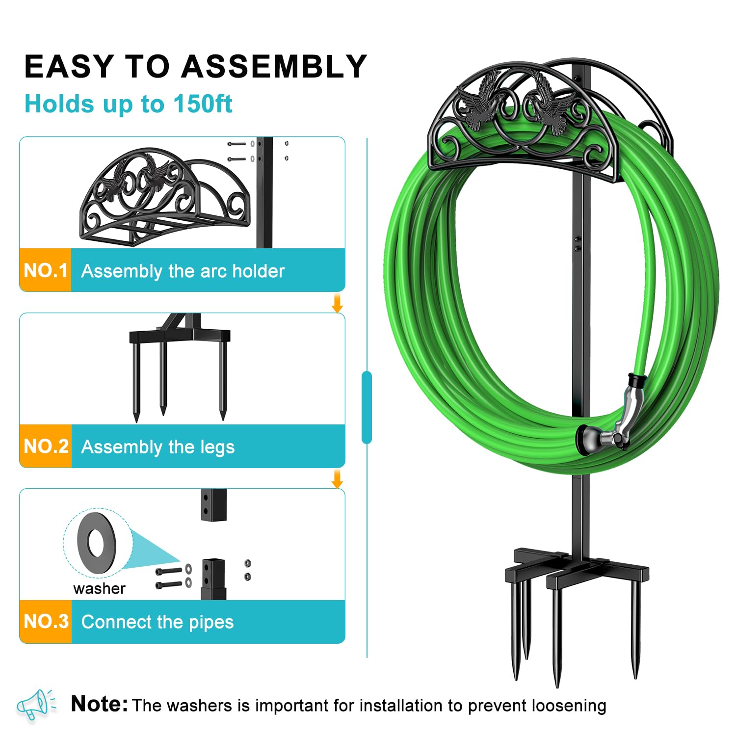 Keten arc-shaped hose rack anchors securely to keep hoses upright outdoors.