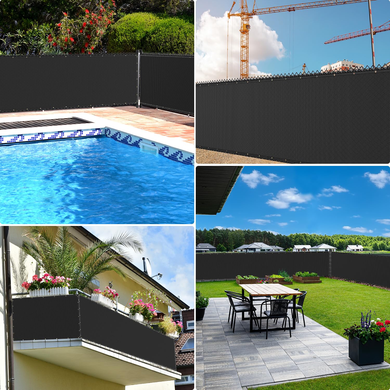 Construction-site privacy by Keten screens workers and equipment from view.