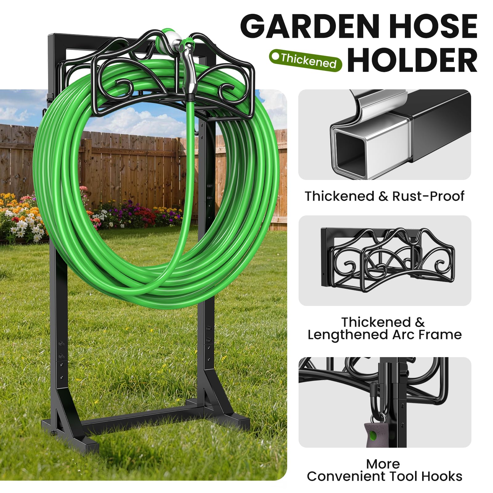 Keten hose holder base with four anchor spikes for strong ground grip