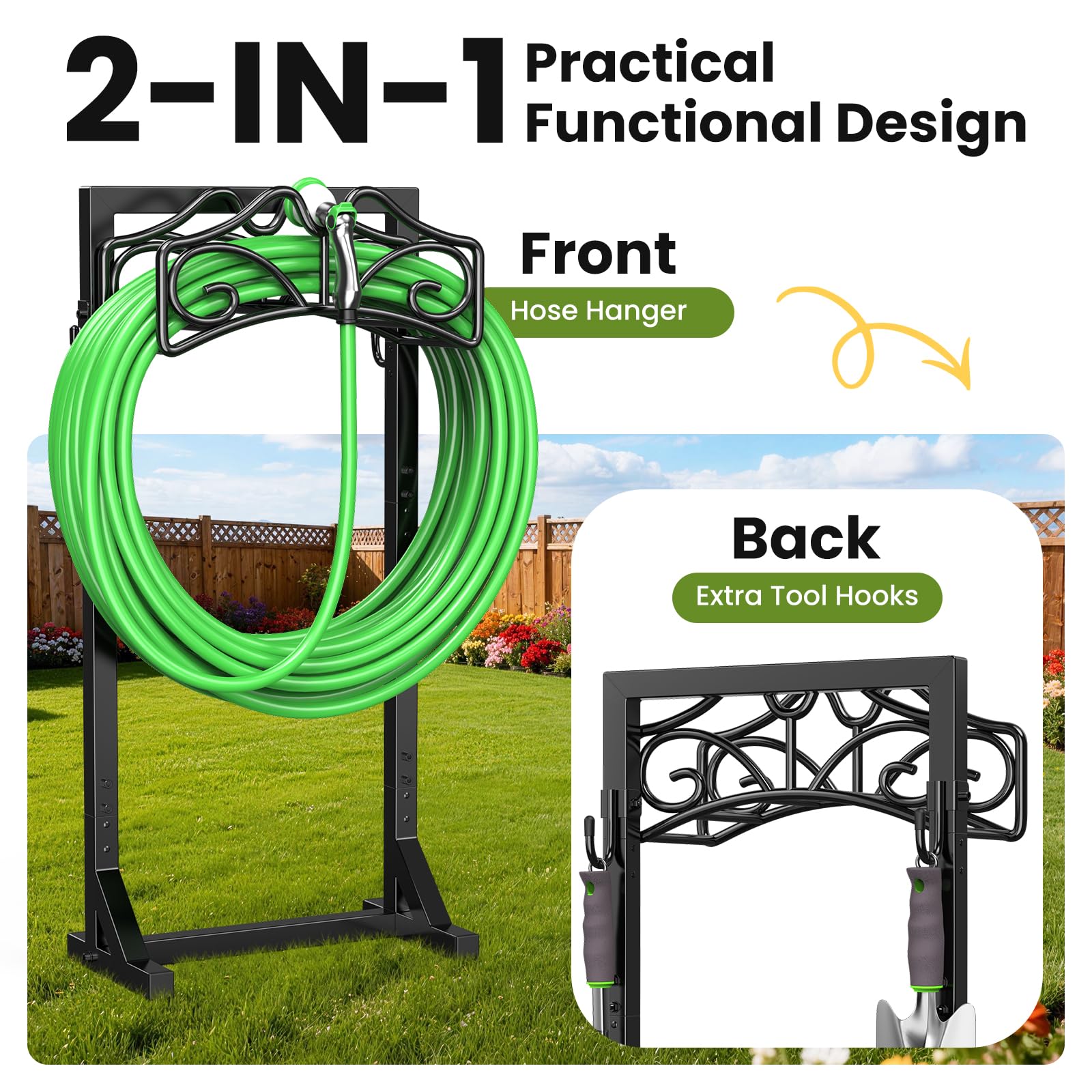 Keten arch-frame hose holder showing nozzle rest for quick access