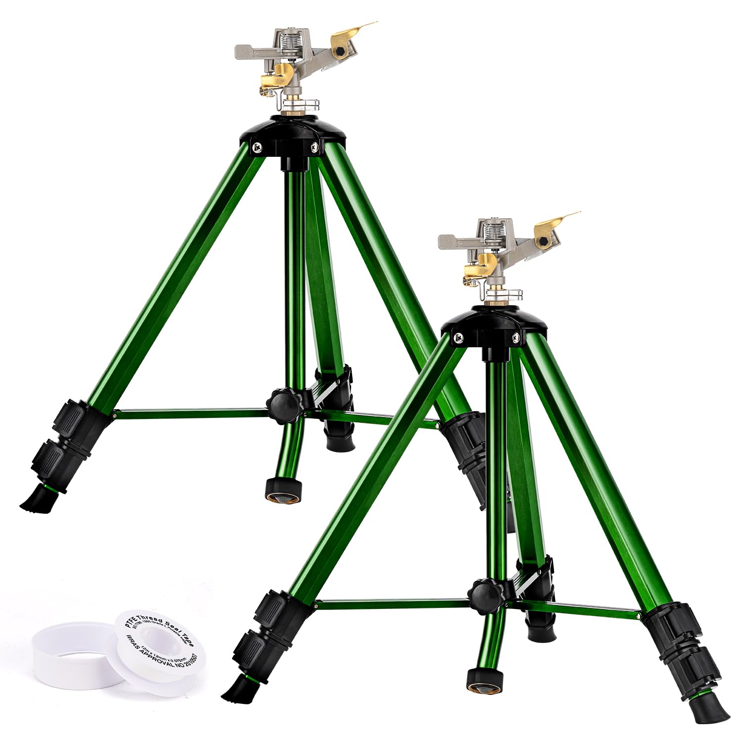 Keten two-pack impact sprinklers mounted on a sturdy tripod base for efficient irrigation