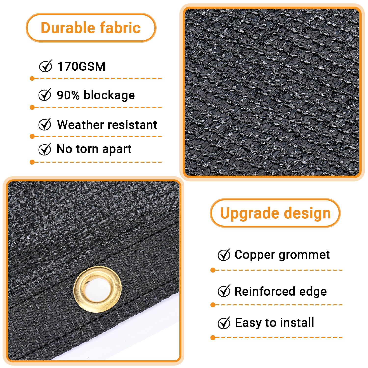 Outdoor use shows wind and dust reduction with dense weave and UV resistance.