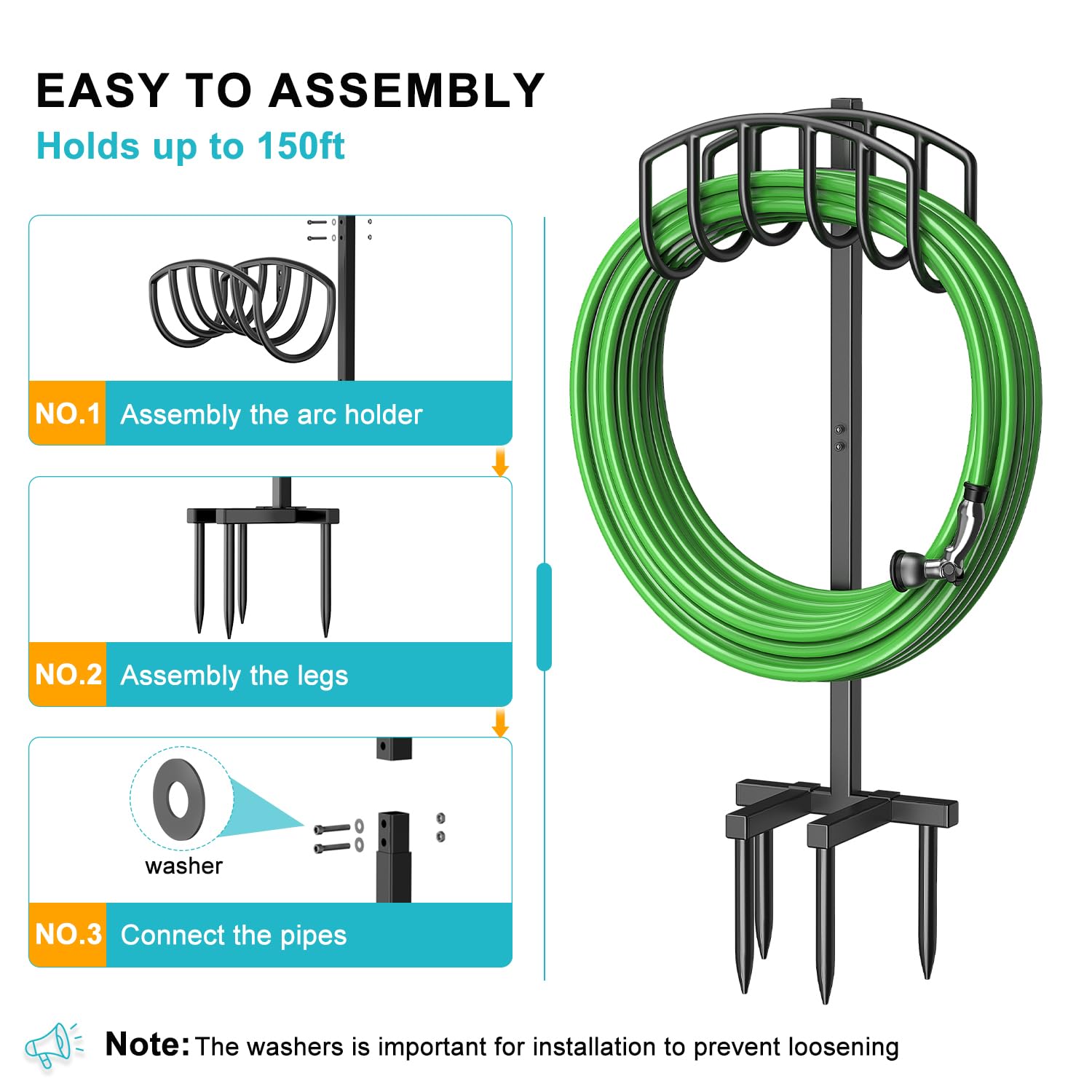 Keten triangular design provides stable support for long hoses outdoors.