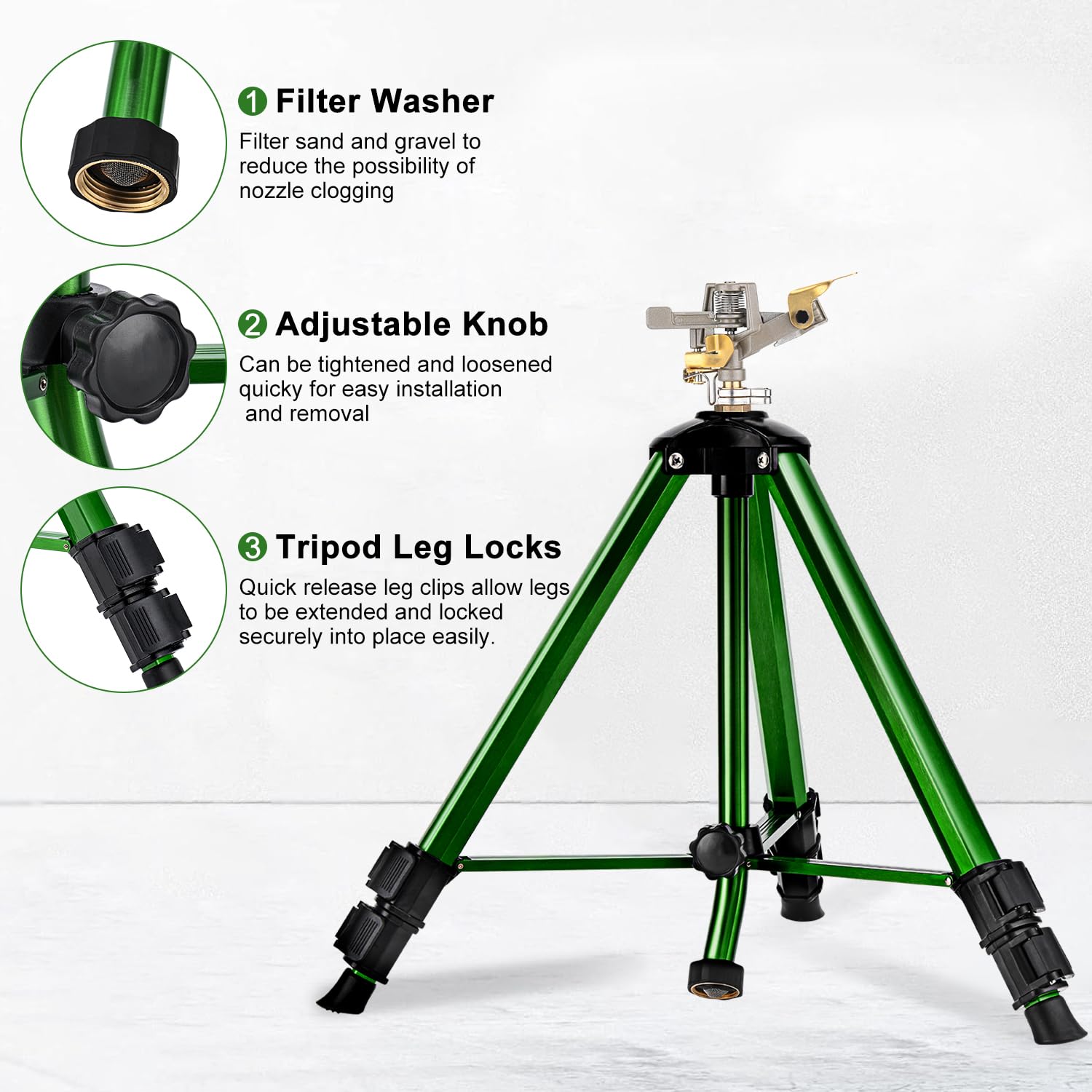 Keten tripod base height adjustment enables precise watering over varied spaces