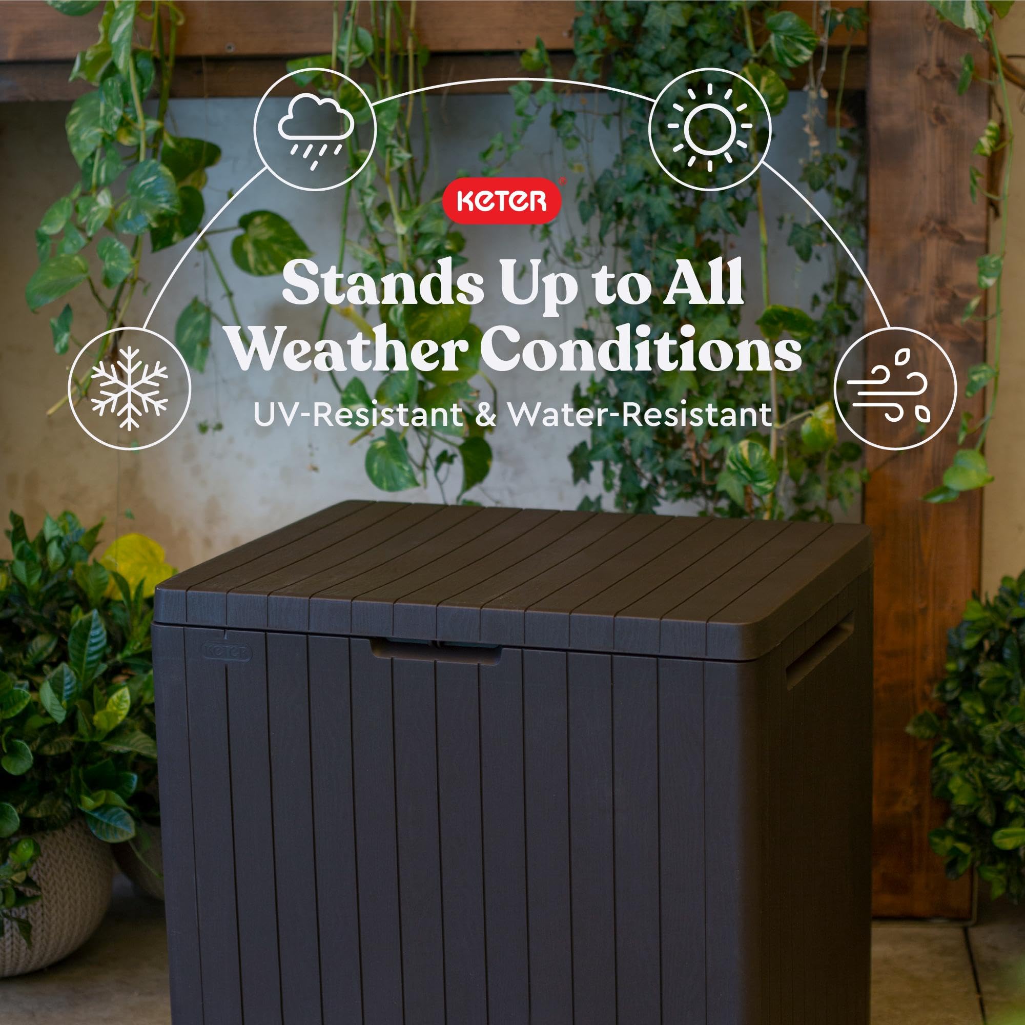 Keter City Box ventilated interior keeps contents dry and accessible.