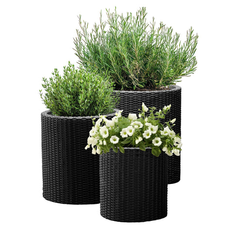 Keter Cylinder 11-inch planter with inner bowl for indoor use.
