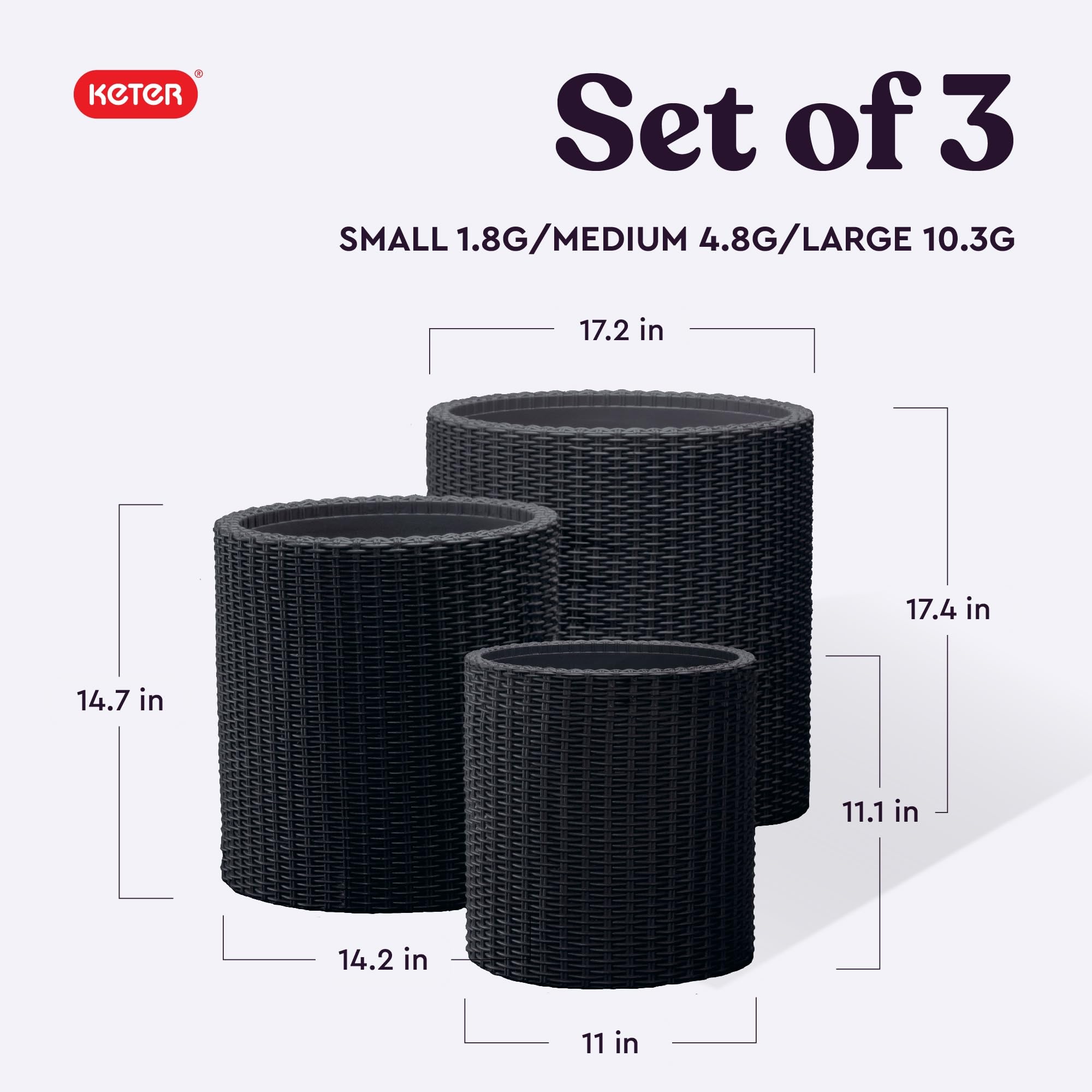 Keter Cylinder 14-inch planter ideal for patio display.