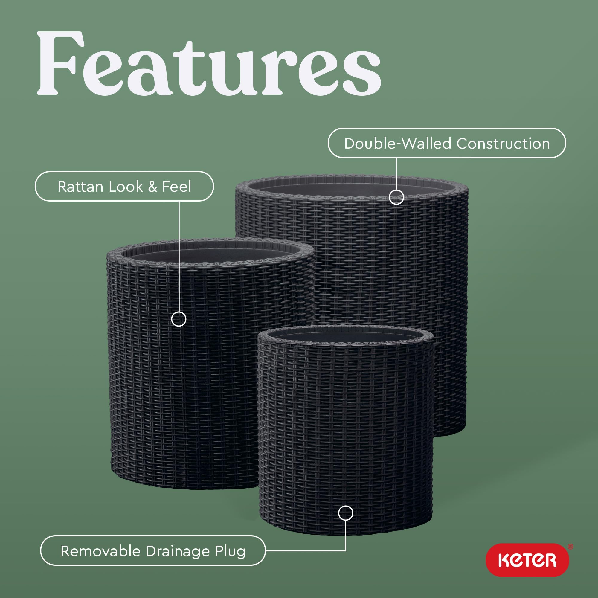 Keter Cylinder 17-inch planter creates a bold outdoor focal point.