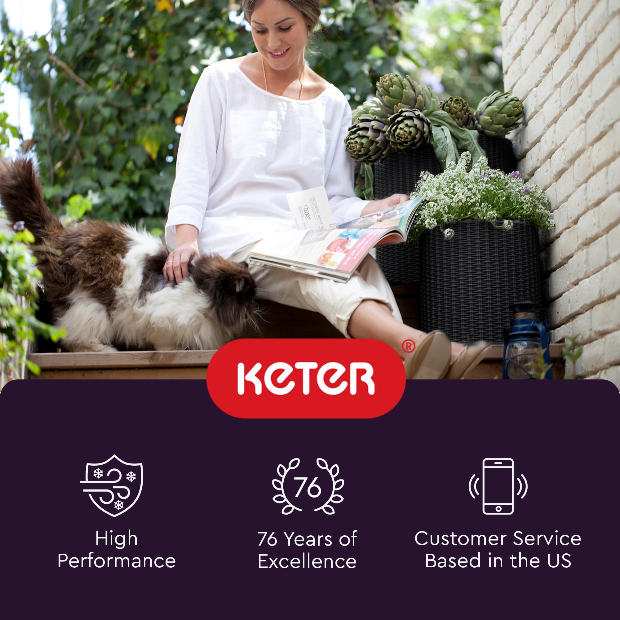 Keter Cylinder inner bowl and drainage plug simplify plant care.