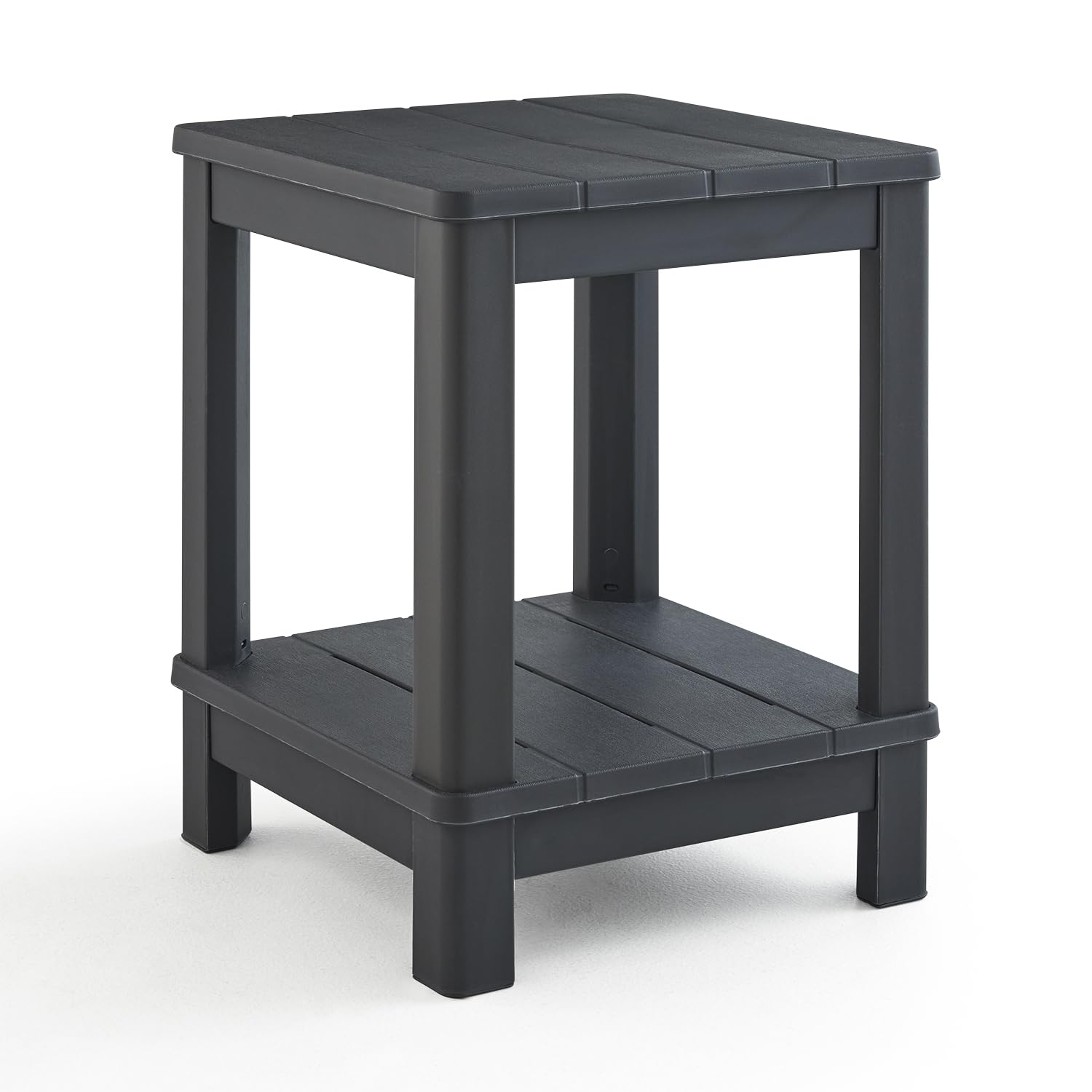 Keter Deluxe Adirondack Side Table Graphite in full outdoor setup for beverages.