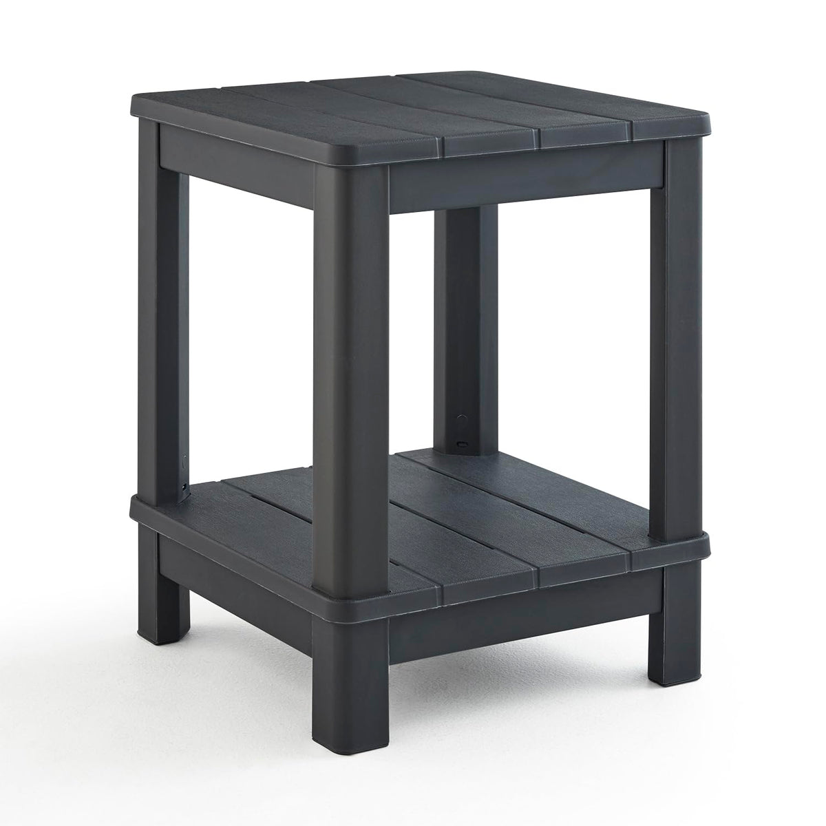 Keter Deluxe Adirondack Side Table Graphite in full outdoor setup for beverages.