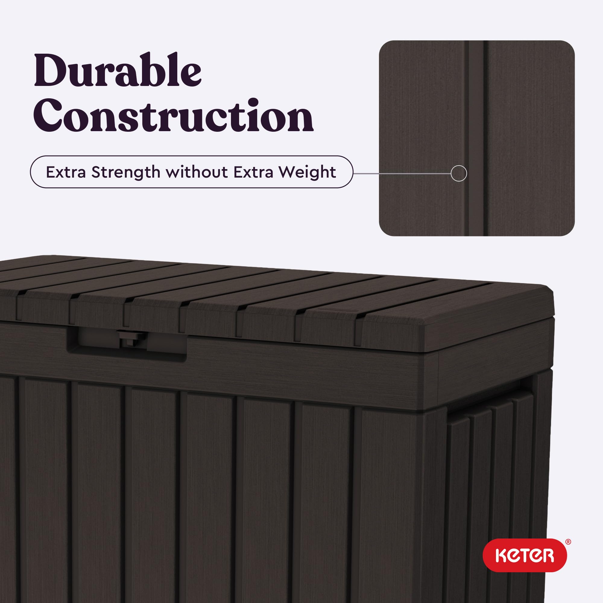 Keter Kentwood 50G extra seating surface doubles as a sturdy bench
